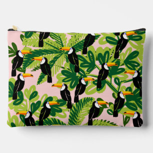 Pink and Green Toucan Birds Toiletry Bag