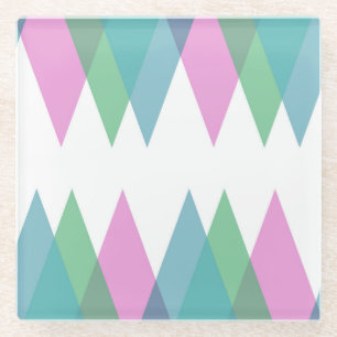 Pink and green triangles glass coaster
