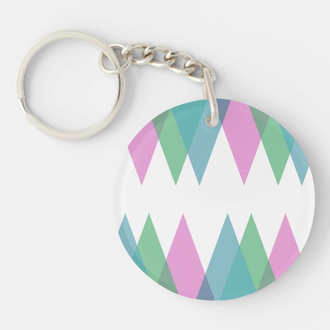 Pink and green triangles key ring (Front)