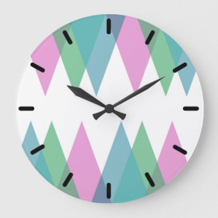 Pink and green triangles large clock