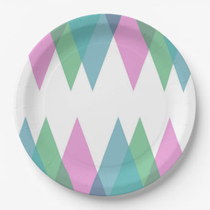 Pink and green triangles paper plate