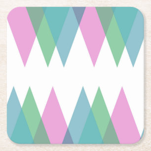 Pink and green triangles square paper coaster