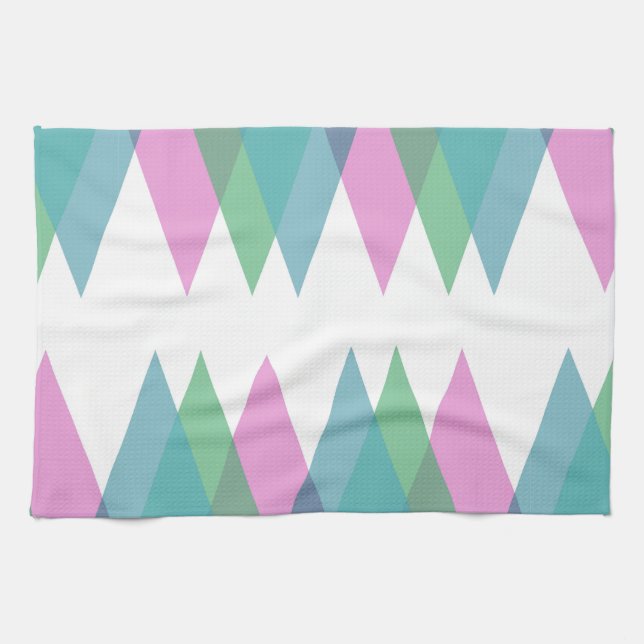 Pink and green triangles tea towel (Horizontal)