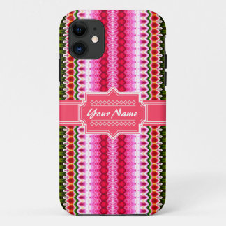 Pink and Green Tribal Ikat Chevron Personalised iPhone 11 Case