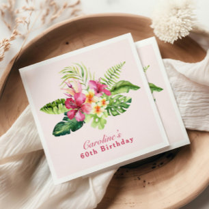 Pink and Green Tropical Floral Cocktail Napkins
