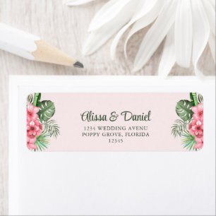 Pink and Green Tropical Flowers Return Address Label
