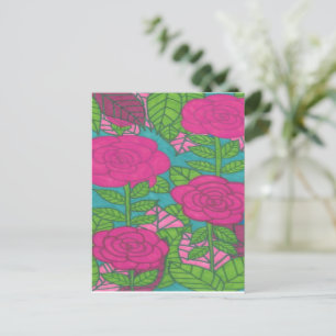 Pink and Green Tropical Foliage and Flowers Postcard