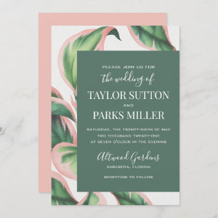Pink and Green Tropical Foliage Wedding Invitation