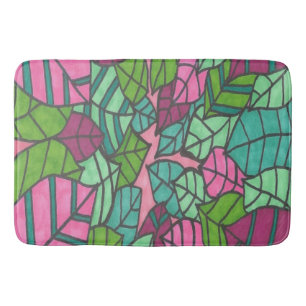 Pink and Green Tropical Palm Leaves Bath Mat