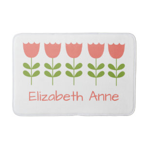 Pink and Green Tulips Personalised Reversible Bath Mat