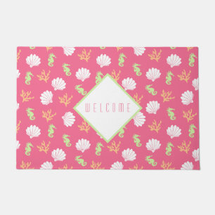 Pink and Green Under The Sea Pattern Welcome Doormat