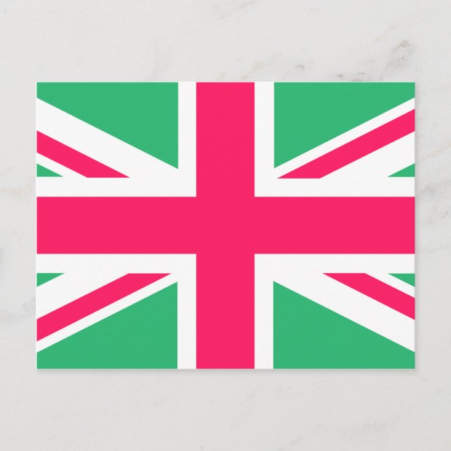 Pink and Green Union Jack Flag Postcard (Front)