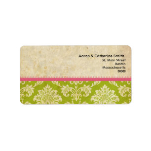 Pink and Green Vintage Damask Address Labels