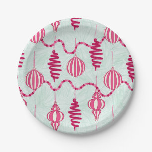 Pink and Green Vintage Ornaments and Berries Paper Plate
