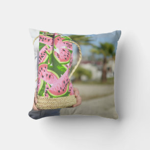 Pink and green water melon-printed bag cushion