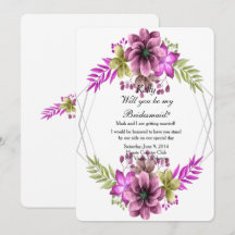 Pink And Green Watercolor Floral Bridesmaid
