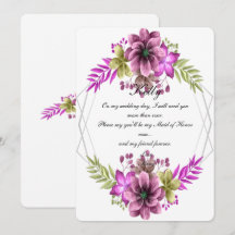 Pink And Green Watercolor Floral Maid Of Honour