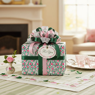 Pink and green watercolor floral pattern wrapping paper