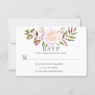 Pink and Green Watercolor Floral Roses RSVP Card