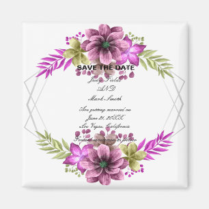 Pink And Green Watercolor Floral Save The Date Magnet