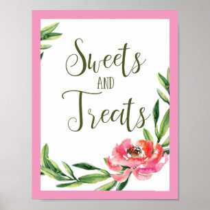 Pink and Green Watercolor Floral Sweets Sign