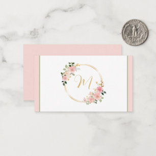 Pink and Green Watercolor Floral Wreath Monogram Card
