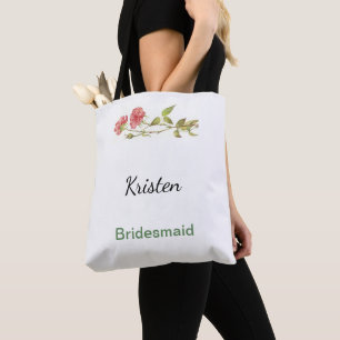 Pink and green watercolor flower bridesmaid tote bag