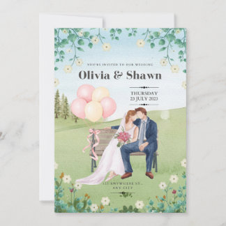 Pink and Green Watercolor Wedding Invitation