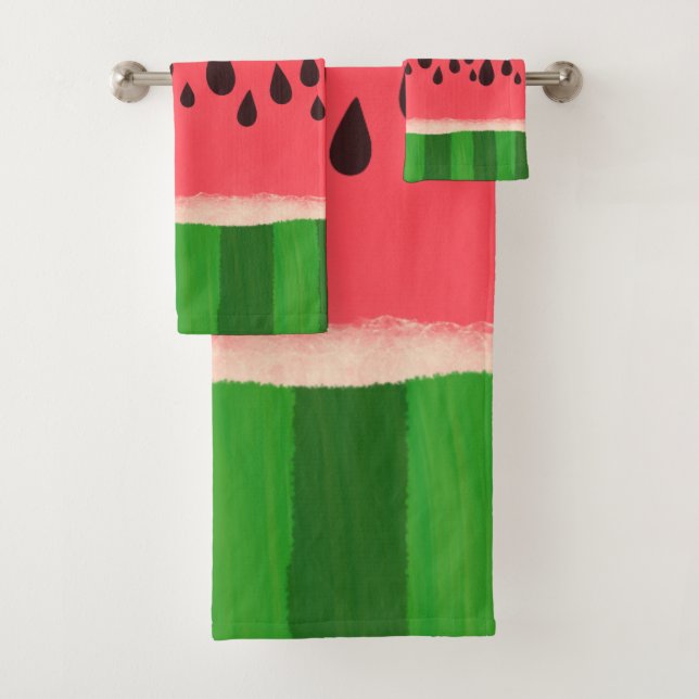 Pink and Green Watermelon Bath Towel Set (Insitu)