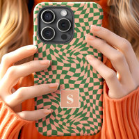 Pink And Green Wavy Chequered Monogrammed