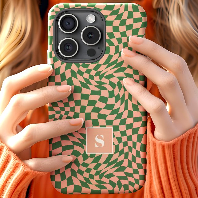 Pink And Green Wavy Chequered Monogrammed Case-Mate iPhone Case (Creator Uploaded)