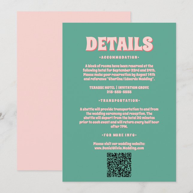 Pink and Green Wavy Wedding Enclosure Cards (Front/Back)