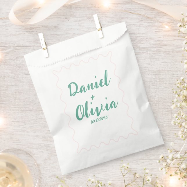 Pink and Green Wavy Wedding  Favour Bag (Clipped)