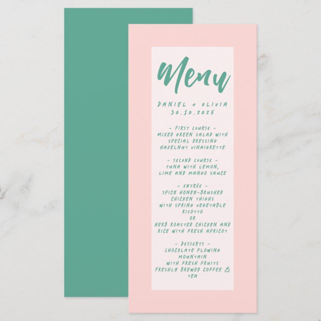 Pink and Green Wavy Wedding  Menu (Front/Back)