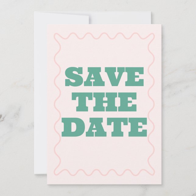 Pink and Green Wavy Wedding  Save The Date (Front)