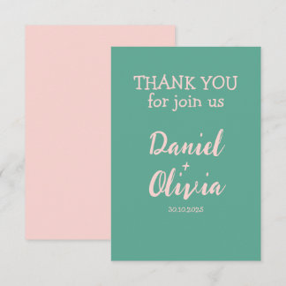 Pink and Green Wavy Wedding Thank You Card