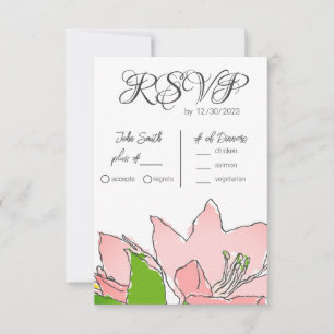 Pink and Green Wedding Floral RSVP Card