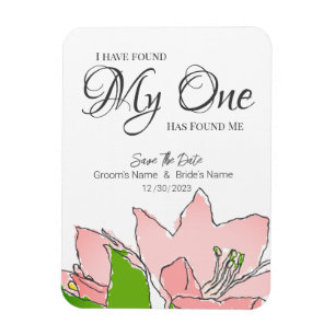 Pink and Green Wedding Floral Save The Date Magnet