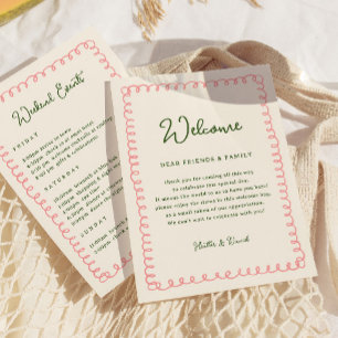 Pink and Green Welcome Letter Timeline Itinerary Invitation