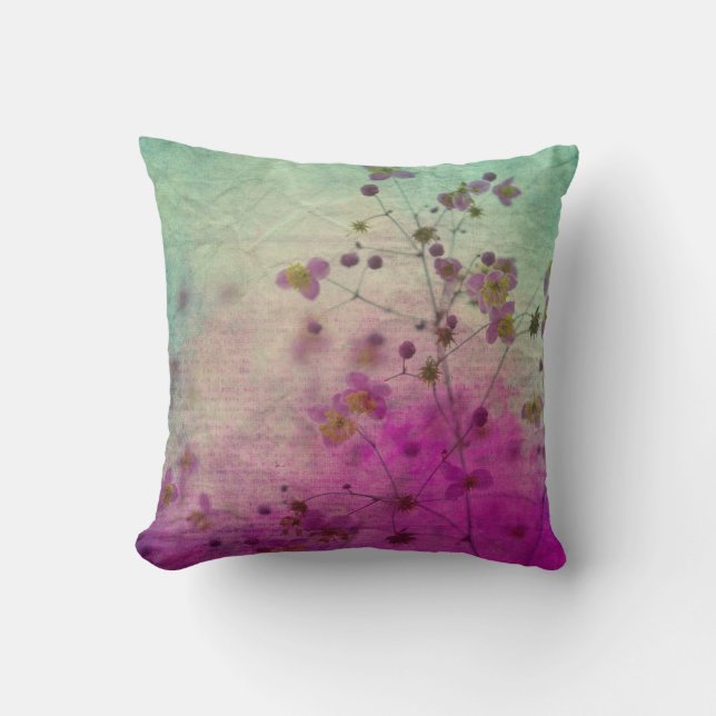 Pink And Green Wildflower Print Throw Pillows (Front)