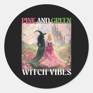 Pink And Green Witch Vibes Halloween Witches Women Classic Round Sticker