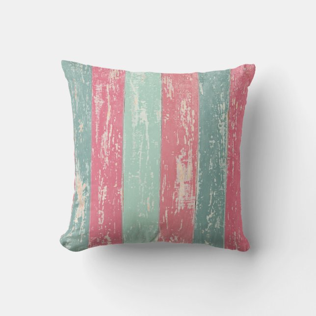 Pink and green wooden fence texture cushion (Front)