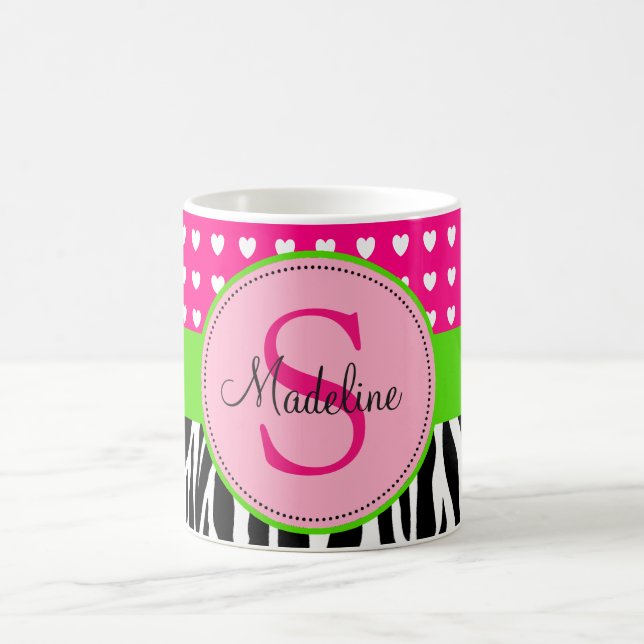 Pink and Green Zebra monogrammed mug (Center)