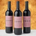 Pink And Grey 30th Birthday 1994 Photo Template Wine Label<br><div class="desc">Personalised wine labels design for that birthday celebration for a special person born in 1994 and turning 30. Add the name and unique message to this vintage retro style pink and grey design for a custom 30th birthday gift. Easily edit the name and year with the template provided. A wonderful...</div>