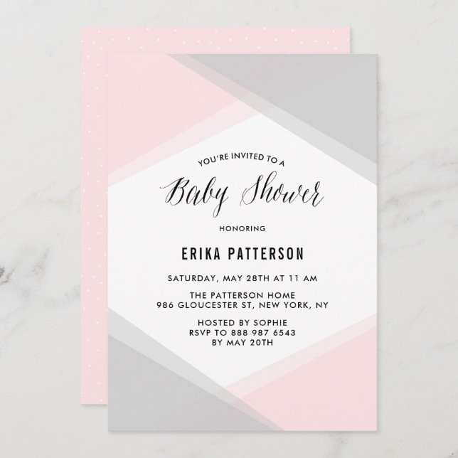 Pink and Grey Abstract Gradient Modern Baby Shower Invitation (Front/Back)