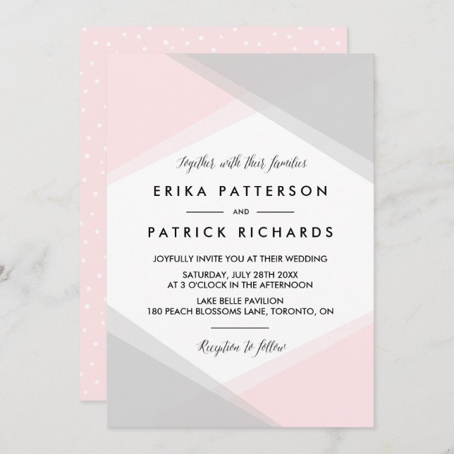 Pink and Grey Abstract Gradient Modern Wedding Invitation (Front/Back)