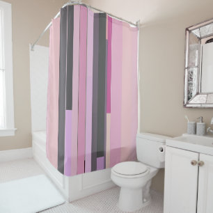 Pink and grey abstract Stripes Shower Curtain