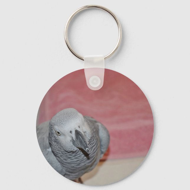 Pink and Grey African Grey Parrot Key Ring (Front)