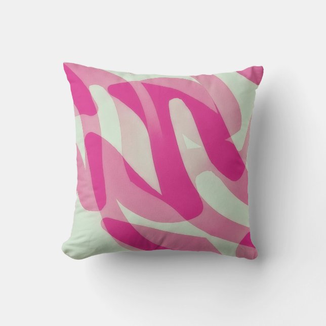Pink and Grey Art Abstract Funky Throw Pillow (Front)