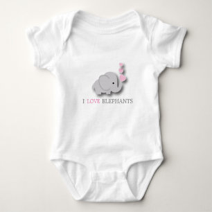 Pink and Grey Baby Elephant Baby Bodysuit